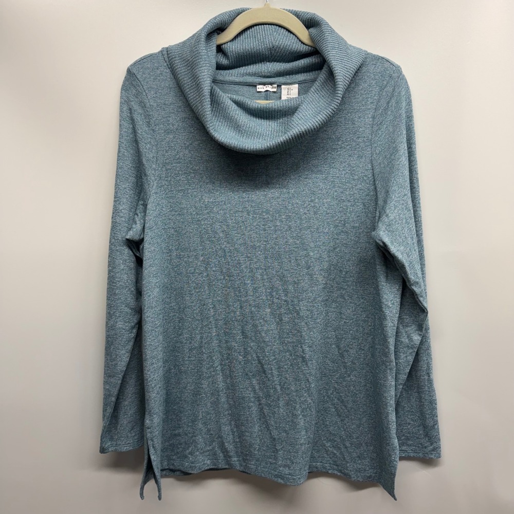 Blue Heathered Cowl Neck Tunic Top Sweater Womens‎ Large Lightweight Academia